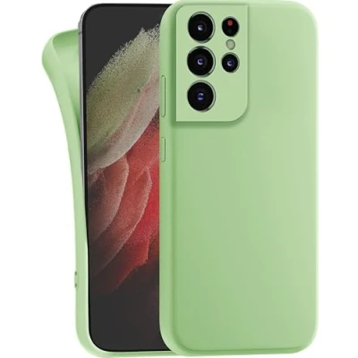 Abbildung von MyGadget Hülle kompatibel mit Samsung Galaxy S21 Ultra robuste Handyhülle TPU Case Slim Silikonhülle Back Cover Kratzfest Schutzhülle Matt Grün