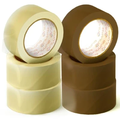 Abbildung von OFITURIA Klebeband, Ideales Paketklebeband für das Verpacken von Kartons, Versand und Umzüge, Packung mit 6 Rollen Sicheres strapazierfähiges Klebeband (3 Transparent, 3 Braun)