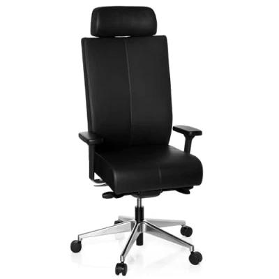 Abbildung von hjh OFFICE 608600 Profi Bürostuhl PRO TEC XXL Leder Schwarz Chefsessel ergonomisch, bis 150kg belastbar, hohe Rückenlehne