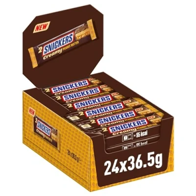 Abbildung von Snickers Creamy Peanut Butter, Schokolade Großpackung, Milchschokolade, Doppelriegel, 24 x 36,5g