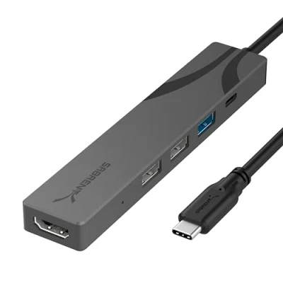Abbildung von SABRENT Multi Port USB C Hub mit HDMI 4K@60 Hz, 3X Anschlüsse, unterstützt Power Delivery (PD3.0) 90 W über zum Aufladen Ihres Laptops oder Telefons, Robustes Aluminiumgehäuse (HB SHPU)