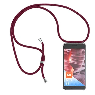 Abbildung von EAZY CASE Handykette kompatibel mit Xiaomi Mi 9 SE Handyhülle Umhängeband, Handykordel Schutzhülle, Silikonhülle schwarz, Hülle Band, Stylische Kette für Smartphone, Burgunder Rot