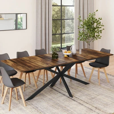 Abbildung von Table à manger extensible rectangle ALIX avec rangement 10 12 personnes pied araignée bois foncé et noir 200 240 cm IDMarket
