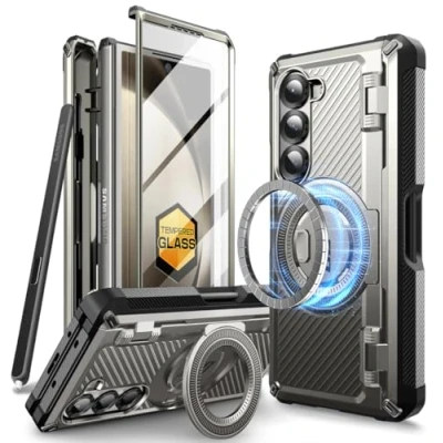 Abbildung von SupCase für Samsung Galaxy Z Fold 6 Hülle mit S Pen Halter (Unicorn Beetle Pro Mag), [Kompatibel MagSafe] [Mit Displayschutz aus gehärtetem Glas und Ständer] Magnetische Schutzhülle Case (Grau)