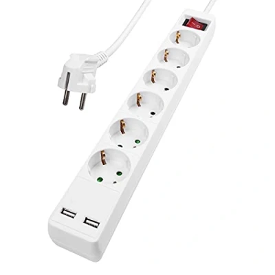Abbildung von HEITECH 6 Wege Steckdosenleiste mit 2 USB Anschlüssen Schalter Mehrfachsteckdose