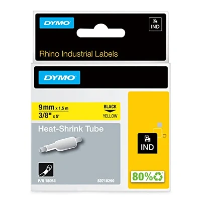 Abbildung von DYMO Rhino Industrie Schrumpfschlauch Kabeletiketten 9 mm, 1,5 m Schwarz auf gelb für Beschriftungsgerät