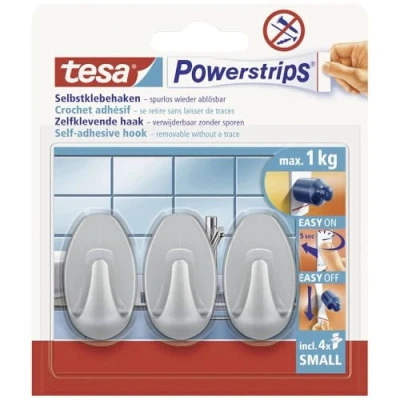 Abbildung von 6 x Tesa Powerstrips Haken Small Oval matt chrom VE=3 Stück