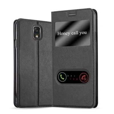 Abbildung von Cadorabo Hülle kompatibel mit Samsung Galaxy Note 3 Sichtfenster aus Kunst Leder Flip Klappbare Magnetische [Standfunktion] [Kartenfächern] Cover für Tasche in Schwarz