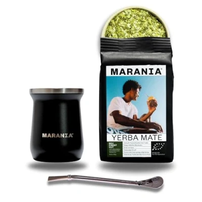 Abbildung von MARANIA Yerba Mate Tee Set mit 125g Bio &amp; Becher Bombilla Strohhalm Edelstahl Geschenkset