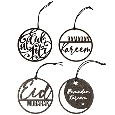 Abbildung von Papierdrachen 12 dekorative Holzanhänger für die Ramadanzeit als Tischdekoration oder Baumdeko in schwarz Set 6