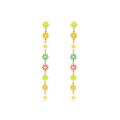 Abbildung von SINGULARU Daisy May Ohrringe. Edelstahl mit 18 Kt Vergoldeter Beschichtung und Emaille. Schmuck für Damen.