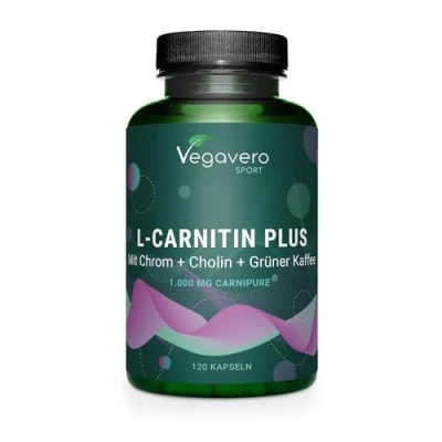 Abbildung von L Carnitin Komplex Carnipure®, Cholin, Grüner Kaffee, Chrom &amp; B Vitamine Energie Fettstoffwechsel* Vegan Pre Workout Booster Ohne Zusatzstoffe 120 Kapseln Vegavero®