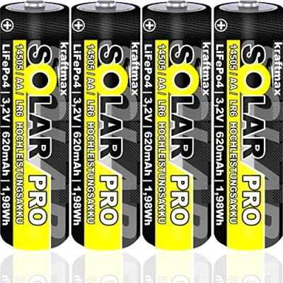 Abbildung von 4 er Pack Solar pro Mignon AA Akkus wiederaufladbare Batterien 3,2V / 1,92Wh 14505 LiFePo4 Hochleistungs Akku Batterie speziell für Solarlampen Lichterkette Solarleuchte Leuchte