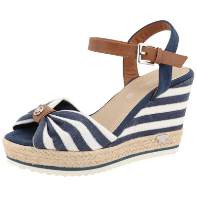 Abbildung von TOM TAILOR High Heel Sandalette &quot;Valeria&quot;, Sommerschuh, Sandale, Keilabsatz, im Streifen Look