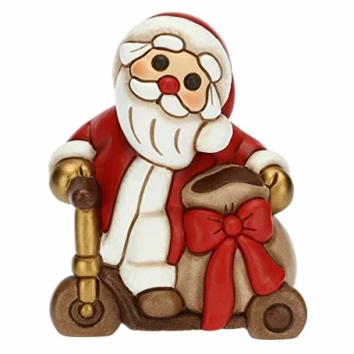 Abbildung von THUN Weihnachten 2022 Weihnachtsmann auf Scooter aus Keramik von Hand dekoriert Geschenkidee 8x6x10,5 cm h