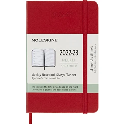 Abbildung von Moleskine 18 Monate Wochenplaner, Terminkalender 2022/2023, Wochenplaner im Festen Einband und Gummibandverschluss, Maß Pocket 9 x 14 cm, Farbe: Scharlachrot