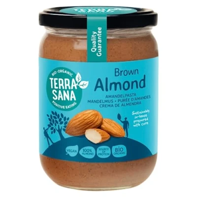 Abbildung von TerraSana Bio Mandelmus Braun (1 x 500g Glas) Reines aus Leicht Gerösteten Mandeln, Vielseitig Einsetzbar Mandelbutter