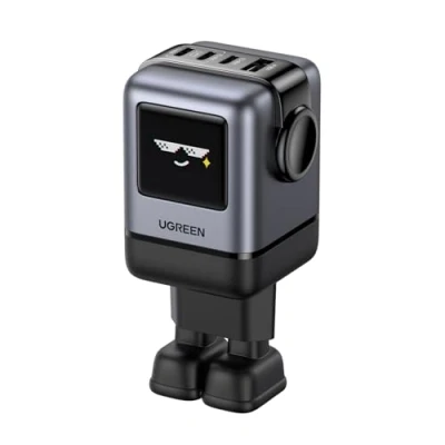 Abbildung von UGREEN UNO USB C Ladegerät 100W GaN Netzteil 4 Port Schnellladegerät LED Display Robot Charger kompatibel mit MacBook Pro/Air, iPad, iPhone 16 Pro Max, 15 Pro, Galaxy S24 Ultra, Steam Deck (Schwarz)