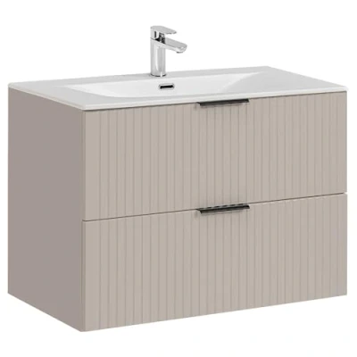 Abbildung von Lomadox Waschtisch ADELAIDE 56 CASHMERE, 81cm breit mit Keramik Waschbecken, kaschmir gerillter Front