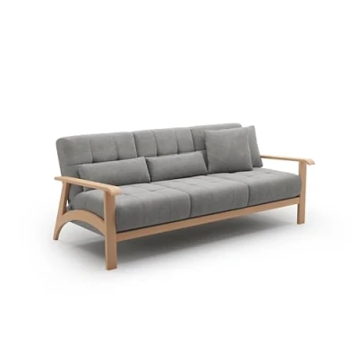 Abbildung von Cavadore 3er Sofa Billan / 3 Sitzer Schlafsofa im skandinavischen Design mit Bett und massivem Holzgestell in Buche 199 x 88 106 Mikrofaser, Grau