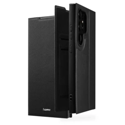 Abbildung von Hama Handyhülle für Samsung Galaxy S24 Ultra (Handytasche, Etui mit Kartenfach, Standfunktion, zum Aufstellen, extra Schutz von Display und Kamera, Magnet, Klapphülle, weich) schwarz