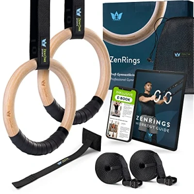 Abbildung von ZenOne Sports Turnring aus Holz, Türanker &amp; Gurte, splitterfrei, rutschfeste Oberfläche