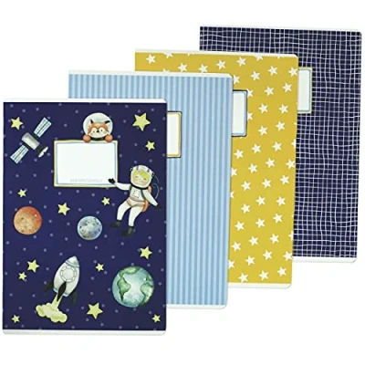 Abbildung von Papierdrachen 4 hochwertige Schulhefte für Kinder DIN A4 liniert und kariert 32 Seiten Motiv Astronaut zur Einschulung Grundschüler Set Nummer 5 16 Blatt