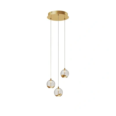 Abbildung von Lucande Pendelleuchte Hayley, LED Leuchtmittel fest verbaut, warmweiß, Glas, Metall, klar, gold, 3 flammig, inkl. Leuchtmittel, Glas