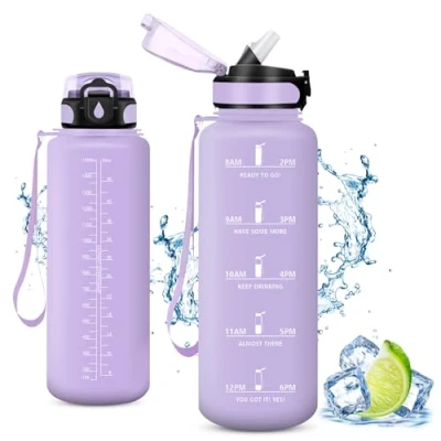 Abbildung von Vikaster Große Trinkflasche, Water Bottle with Straw 1500ml, Trinkflasche Leak Proof, BPA Free, Sportflasche für Camping, Yoga, Gym, Outdoors