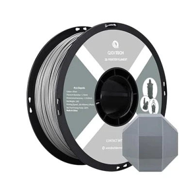 Abbildung von QIDI TECH PLA Rapido Filament 1.75mm, 3D Drucker PLA, geeignet für Hochgeschwindigkeitsdruck, 1.75 die meisten FDM Drucker, 1 KG Spule (2.2lbs), Silber