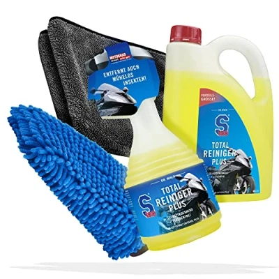 Abbildung von Motorrad Reinigung &amp; Trocknen Bundle Dr. Wack S100 Total Reiniger 0,75 Liter + Plus 2 detailmate Trockentuch, extrem saugfähig Waschhandschuh