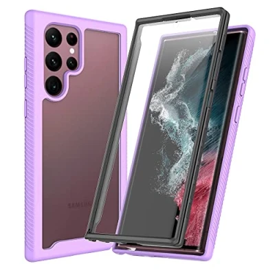 Abbildung von XINNI Hülle für Samsung Galaxy S22 Ultra 5G, 360 Grad Stoßfeste Schutzhülle mit Integriertem Bildschirmschutz, Robuster Bumper Outdoor Full Body Case, Helles Lila