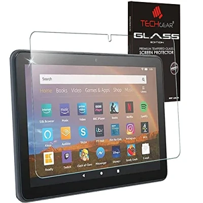 Abbildung von TECHGEAR Schutzfolie Kompatibel mit Amazon Fire HD 10 / Plus Tablette (2021 11. Generation) Displayschutz folie aus gehärtetem Glas [9H Härte] [Crystal Clarity] [Kratzfest] [Keine Bubble]