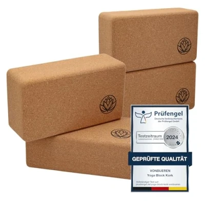 Abbildung von 4 x Yoga Block VonBueren Yogablöcke aus Kork 22 12 7,5 cm je Yogablock Yogazubehör für Damen und Herren Hatha Klotz Yogaklötze
