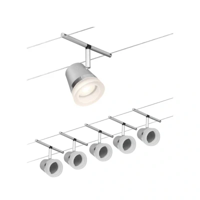 Abbildung von Paulmann 94459 CorDuo Seilsytem Set Cone DC max. 5x10 Watt erweiterbar Chrom matt Drahtseil Kunststoff GU5,3 Drahtseilsystem ohne Leuchtmittel