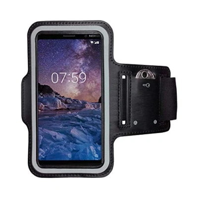 Abbildung von CoverKingz Sportarmband für Nokia 7 Plus Armtasche mit Schlüsselfach Oberarm Halterung Sport Laufarmband Handy Armband Schwarz