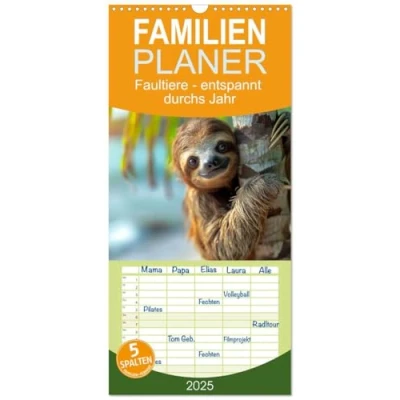 Abbildung von Familienplaner 2025 Faultiere entspannt durchs Jahr mit 5 Spalten (Wandkalender, 21 cm x 45 cm), CALVENDO