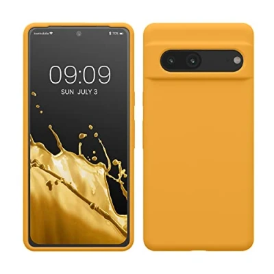 Abbildung von kwmobile Hülle kompatibel mit Google Pixel 7 Silikon Handy Case Handyhülle weiche Oberfläche kabelloses Laden Mango