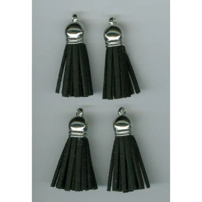 Abbildung von Kwastjes tassel met cap suede zwart zilver 3CM 4 ST 12312 1201