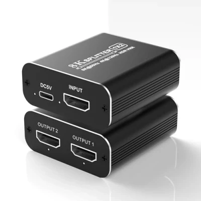 Abbildung von HDMI 2.1 Splitter 8K@60Hz, 1 in 2 Out 4K@120Hz, für Dual Monitore HD Copy Identical Display, Support EDID, 48Gbps, HDCP 2.3, VRR,ALLM,HDR,Dolby Vision