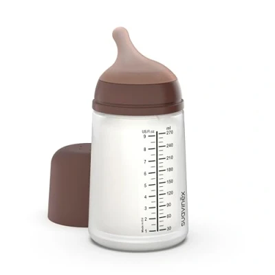 Abbildung von Suavinex, Anti Colic Babyflasche Zero Zero,mit mittlerem Silikonsauger (M), für Babys ab 3 Monaten, Empfohlen gestillte und Flaschennahrung, 270 ml, Deep