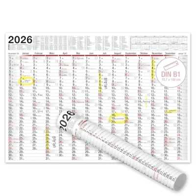 Abbildung von TOBJA Jahresplaner XXL Wandkalender 2025 100 x 70 cm gerollt, Jahreskalender Bürokalender Planer