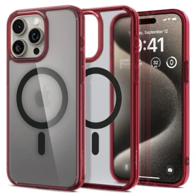 Abbildung von Spigen für iPhone 15 Pro Max Ultra Hybrid Frost MagFit Hülle [Anti Yellowing] Case Handyhülle Transparent Dünn Slim Kompatibel mit MagSafe Deep Red