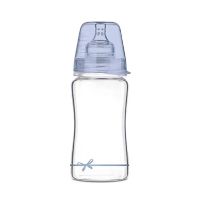 Abbildung von LOVI Anti Colic Babyflasche aus Glas 250 ml, mit dynamischem Sauger 3+ Monate, Milchflasche für die Kombination dem Stillen, Baby Trinkflasche Bodenventil gegen Koliken, Shower Boy