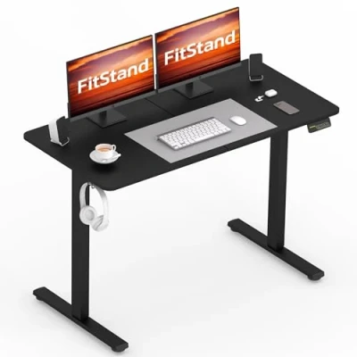 Abbildung von FitStand FQ1 120x60cm höhenverstellbarer Schreibtisch Electric Lift Desk mit Tischplatte, Stehpult, Computertisch Haken, Kindersicherung, Memory Funktion für Büro und Zuhause Schwarz