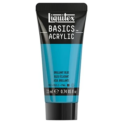 Abbildung von Liquitex 8870495​ Basics Acrylfarbe Brillantblau​, 22ml Tube, lichtecht, wasserfest, zum Malen und Dekorieren von Holz, Metall, Keramik, Kunststoff, Leinwand