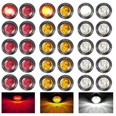 Abbildung von LeKaufen 30 Stück 1,9cm Auto Runde LED Seitenleuchten Seitenmarkierungsleuchte Universal Warnlicht Kontrollleuchte Begrenzungsleuchten Positionsleuchten Wohnwagen（10 gelb + 10 rot weiß）