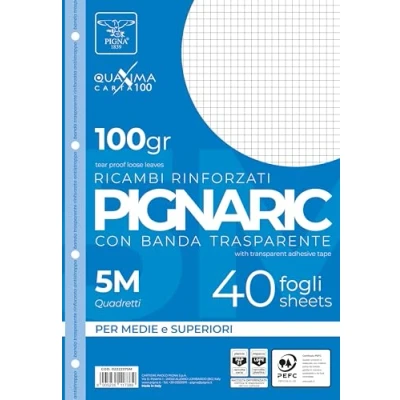 Abbildung von Pigna 02222375M, Ersatz für ein verstärktes Band, Lineature 5 m, mm Raster die 2. und 3. Klasse, Papier 100 g / m2, Packung mit 40 Blatt