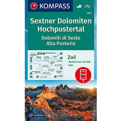 Abbildung von KOMPASS Wanderkarte 657 Sextner Dolomiten, Hochpustertal / Dolomiti di Sesto, Alta Pusteria 1:25.000: markierte Wanderwege, Hütten, Fahrradwege, ... zur offline Verwendung in der App