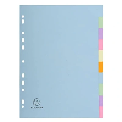 Abbildung von Exacompta 1610E Pastell Register Forever 10er Pack für DIN A4 aus Recyclingkarton 10 teilig volle Höhe 22 x 29,7 cm vollfarbig 2 5 Farben Blauer Engel Pastellcolor Aquarel Trennblätter Trennstreifen